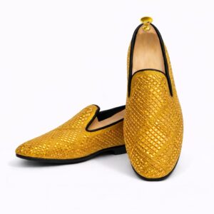 Classense Gold Textured Loafers - Image 1