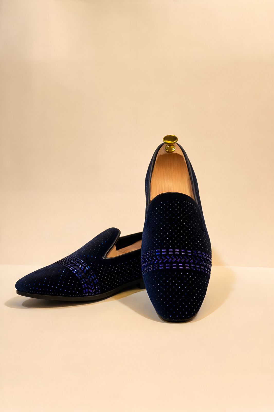 Classense Navy Blue Embellished Loafers